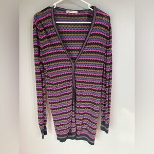 Zara Multicolored Knit V Neck Button Front Long Cardigan S Small Lightweight